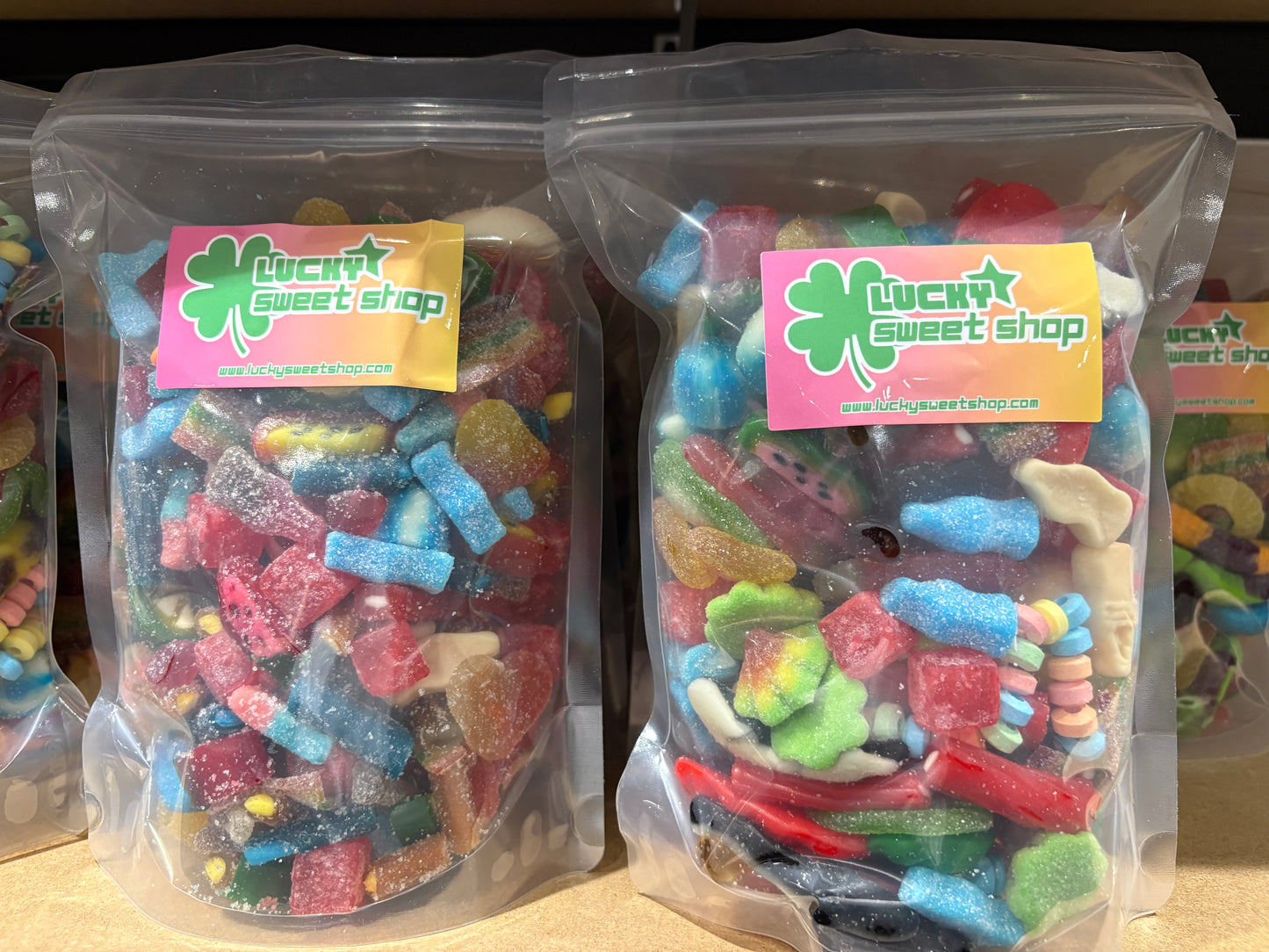 Lucky Sweet Shop Sweet Bag 1kg - Assorted Coloured Gummies & Candies in Reusable Bag