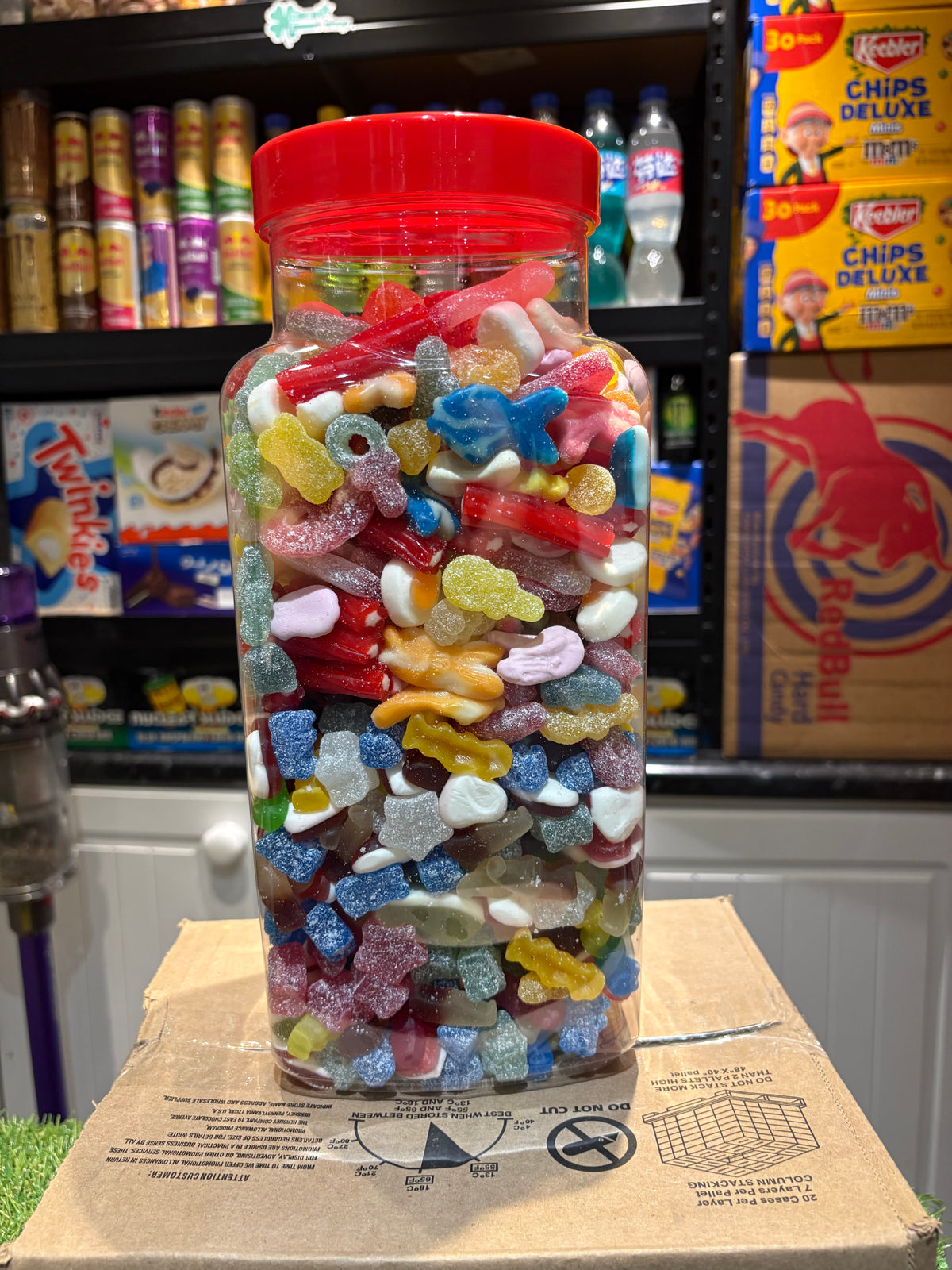 2KG Sweet Jar with Chinese Fanta - Vibrant Assorted Gummies & Candies in Large Transparent Container