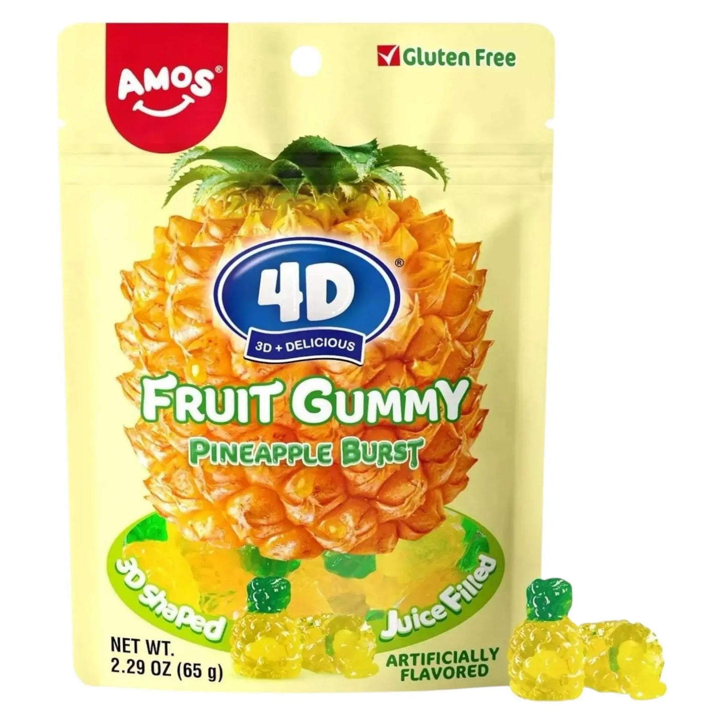 Amos 4D Fruit Gummy Peach Burst 80g - 3D Shaped Juice Filled Gluten Free Candy for Kids and Adults