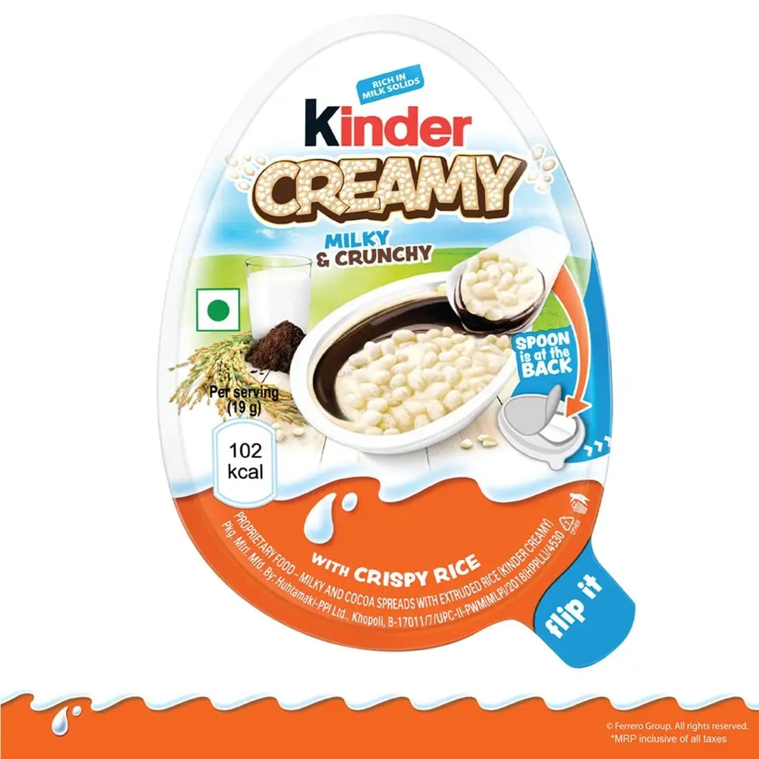 Kinder Creamy 19G India Milky & Crunchy with Crispy Rice 102 kcal Rich in Milk Solids