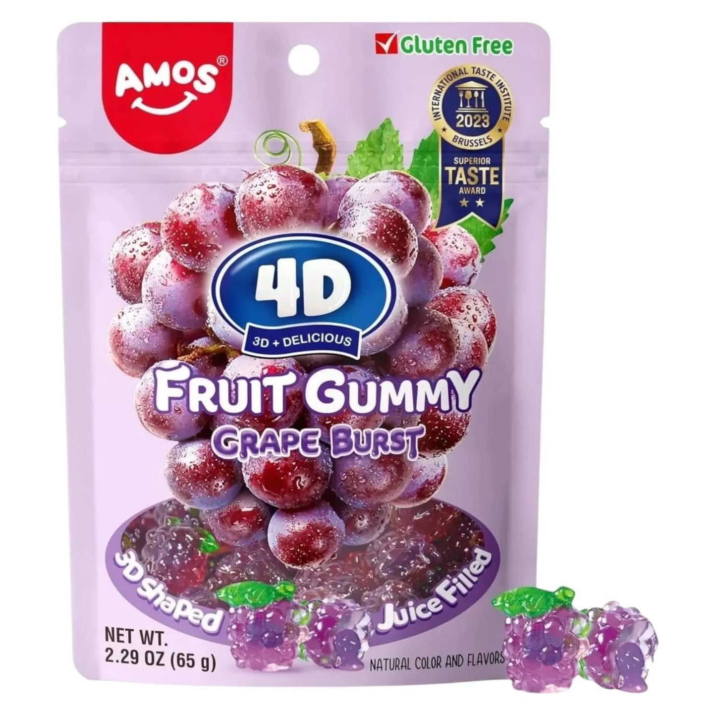 Amos 4D Fruit Gummy Peach Burst 80g - 3D Shaped Juice Filled Gluten Free Candy for Kids and Adults