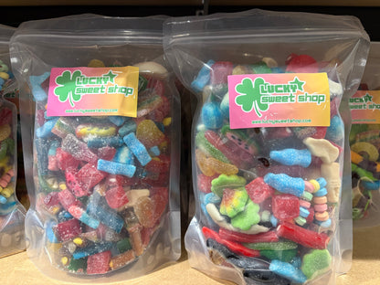 Lucky Sweet Shop Sweet Bag 1kg - Assorted Coloured Gummies & Candies in Reusable Bag