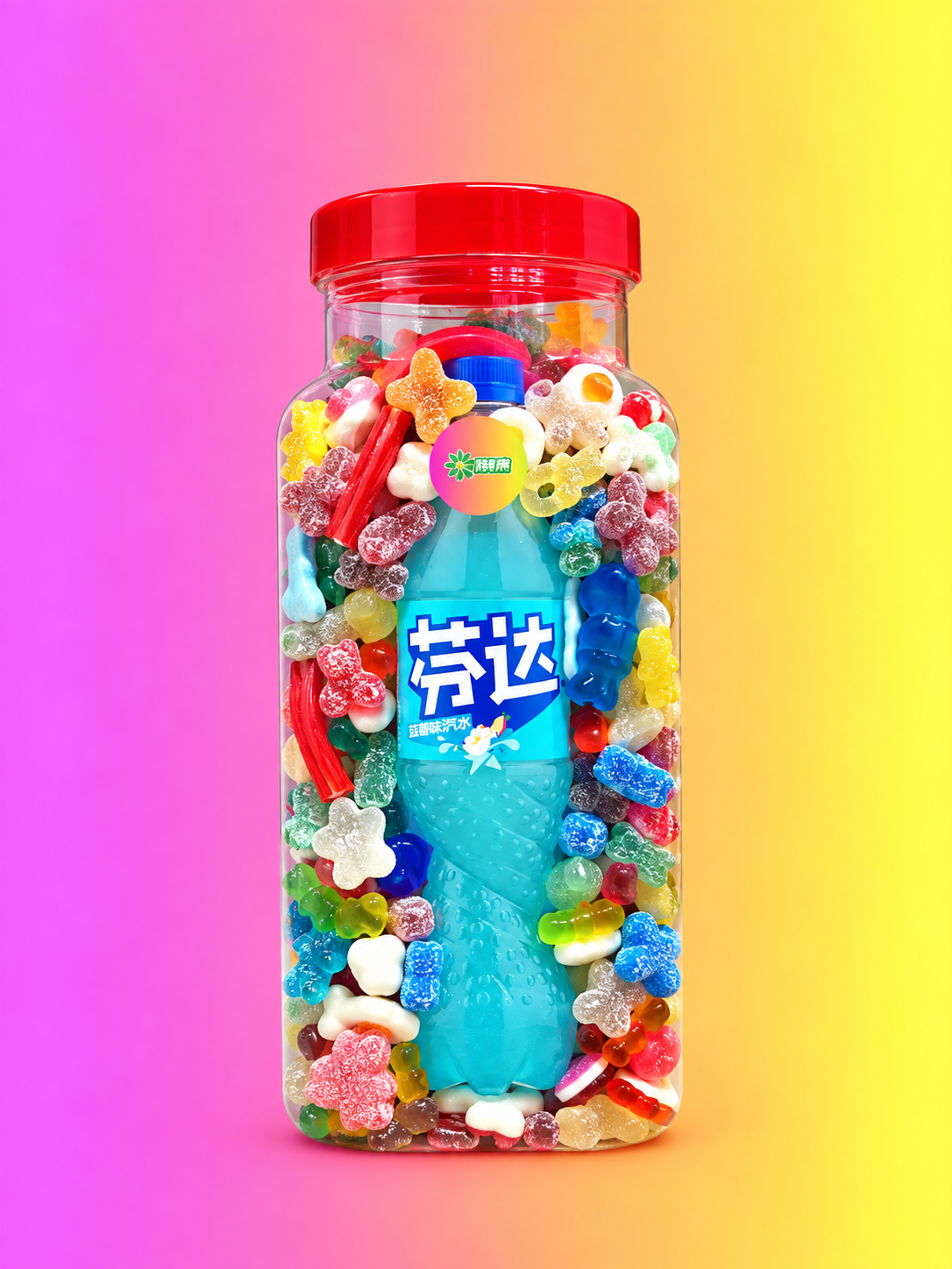 2KG Sweet Jar with Chinese Fanta - Vibrant Assorted Gummies & Candies in Large Transparent Container