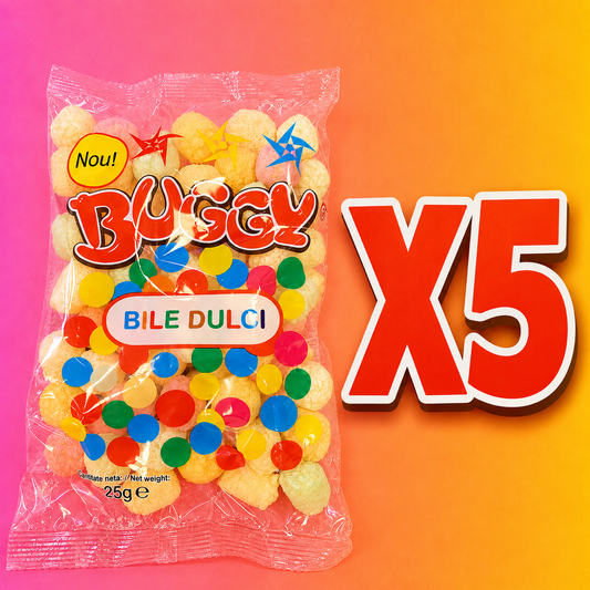 Buggy Bile Dulci X5 25g Pack - Novelty Snack with Colorful Dots - Perfect for Parties and Fun Moments