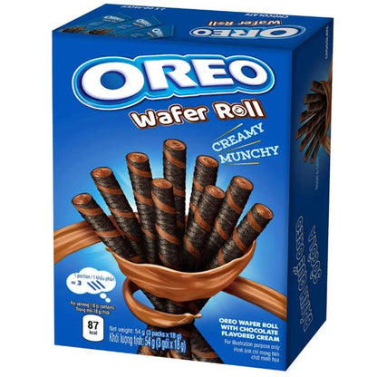 Oreo Creamy Munchy Wafer Rolls 54g - Chocolate Flavored Cream Filled Snack Bars Lucky Sweet Shop Ltd