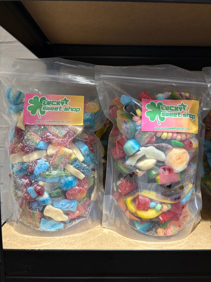 Lucky Sweet Shop Sweet Bag 1kg - Assorted Coloured Gummies & Candies in Reusable Bag