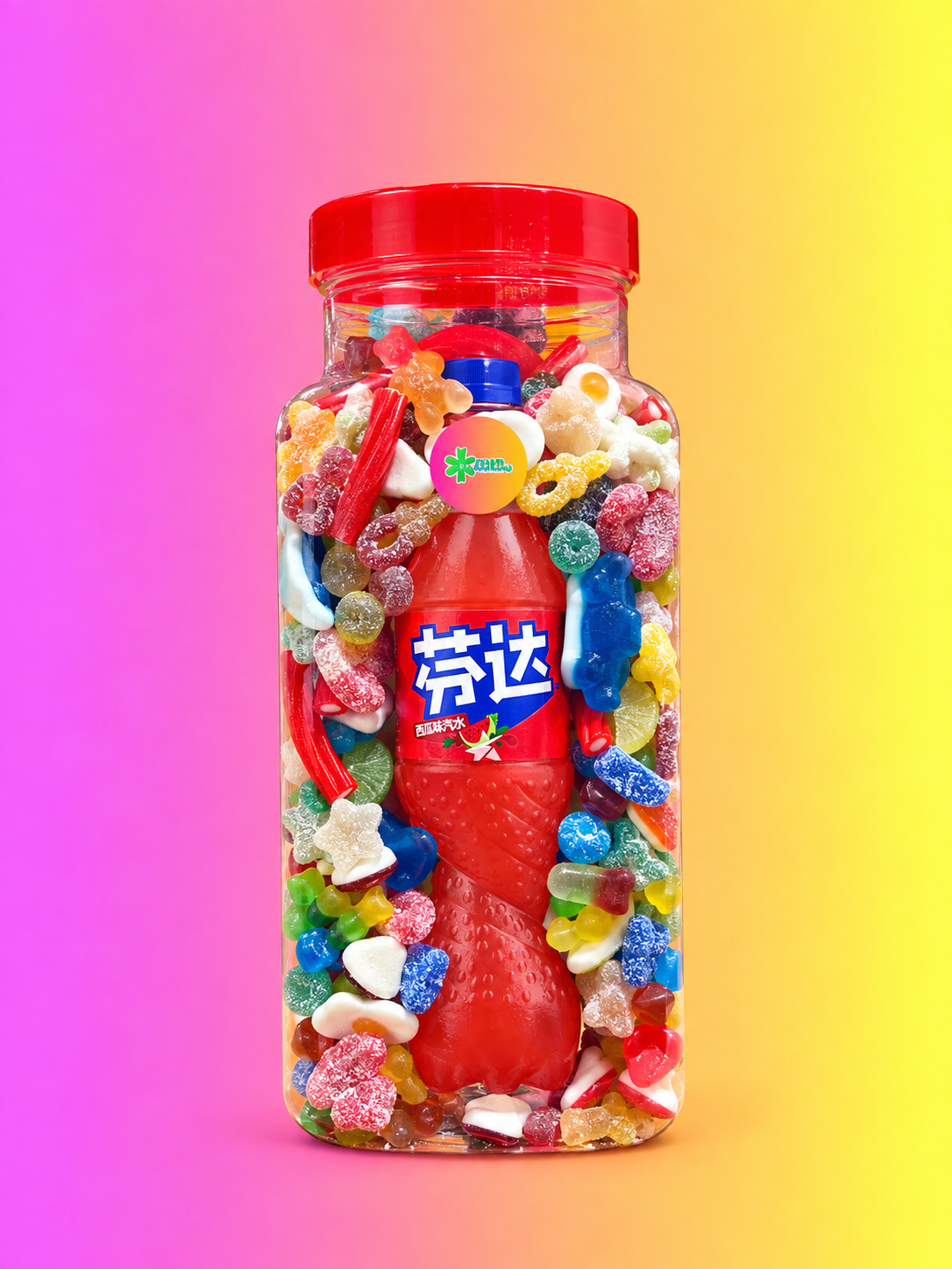 2KG Sweet Jar with Chinese Fanta - Vibrant Assorted Gummies & Candies in Large Transparent Container