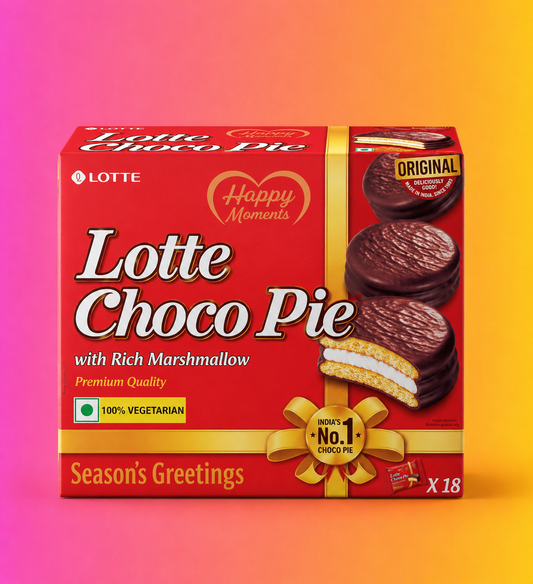 Lotte Choco Pie Original with Rich Marshmallow Premium Quality 100% Vegetarian Season's Greetings X18