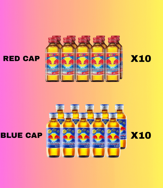 Thailand Red Bull Kratingdaeng Drink (20 Bottles)  X10 Redcap X10Bluecap
