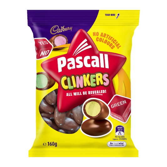 Cadbury Clinkers 160G Bag Australian Candy No Artificial Colours Green & Yellow Filled Chocolates